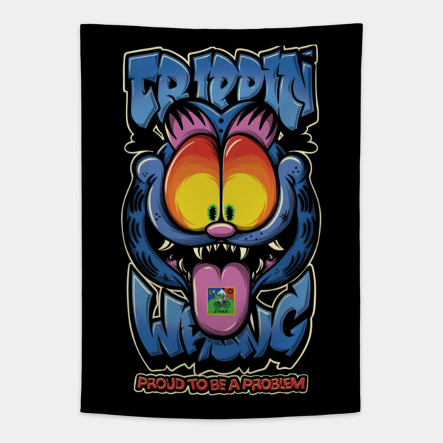 Trippin’ Psychedelic Cat - Funny Trippy Streetwear Tapestry by Wrong