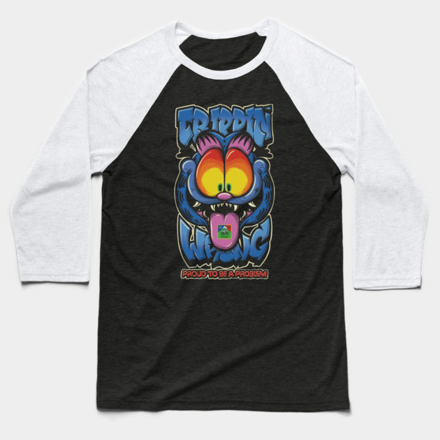 Trippin’ Psychedelic Cat - Funny Trippy Streetwear Baseball T-Shirt by Wrong