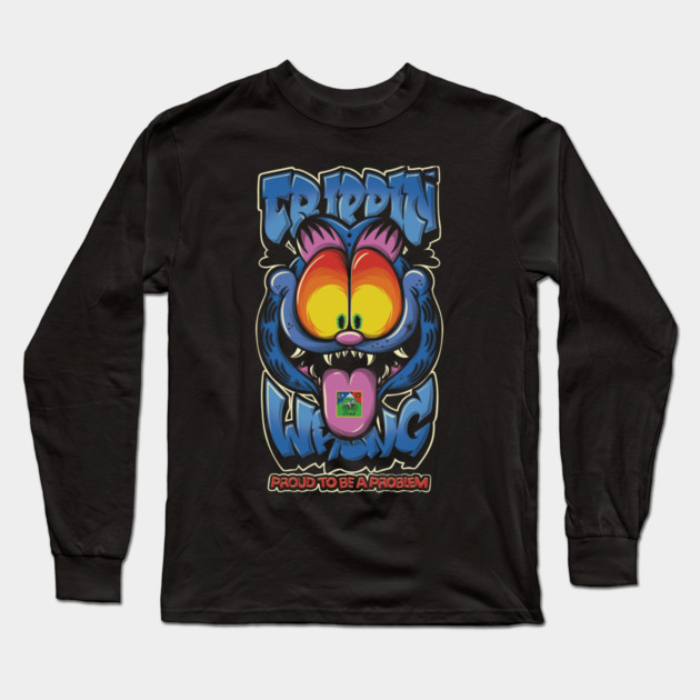 Trippin’ Psychedelic Cat - Funny Trippy Streetwear Long Sleeve T-Shirt by Wrong