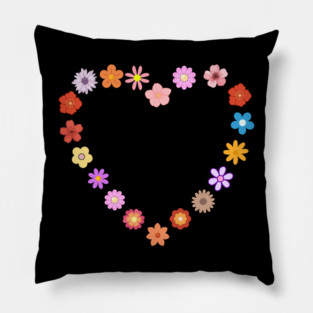 Floral Heart Cute Colorful Flowers Pillow