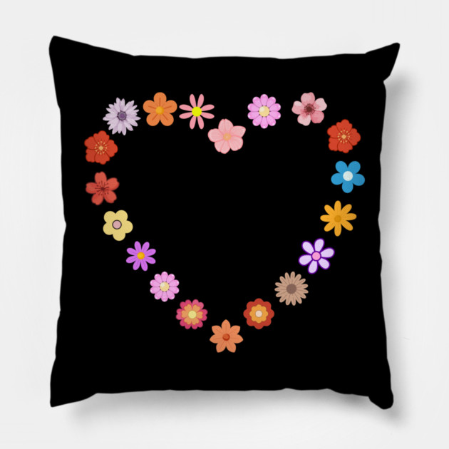 Floral Heart Cute Colorful Flowers Pillow by Creatifly Graphic Tees