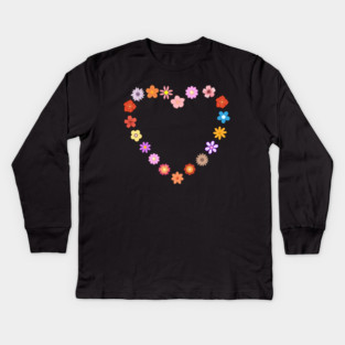 Floral Heart Cute Colorful Flowers Kids Long Sleeve T-Shirt
