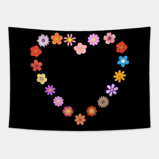 Floral Heart Cute Colorful Flowers Tapestry