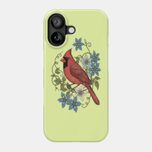 Vintage Cardinal Clematis Botanical Bird Lovers Art Phone Case