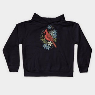 Vintage Cardinal Clematis Botanical Bird Lovers Art Kids Hoodie