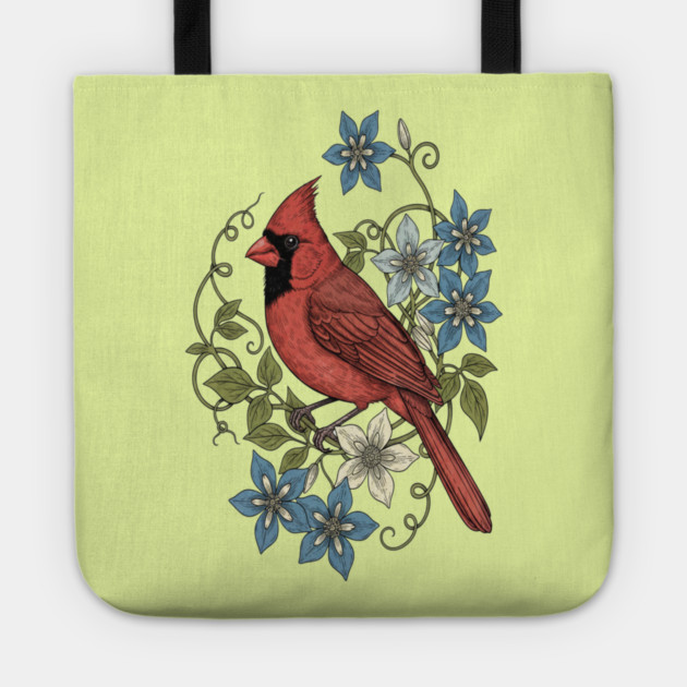 Vintage Cardinal Clematis Botanical Bird Lovers Art Tote by BirdsnStuff