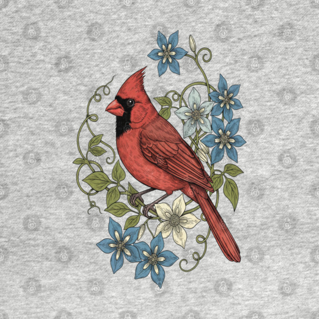 Vintage Cardinal Clematis Botanical Bird Lovers Art by BirdsnStuff
