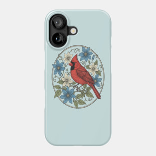 Northern Cardinal Clematis Botanical Bird Lovers Art Phone Case