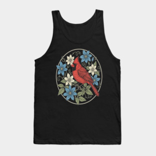 Northern Cardinal Clematis Botanical Bird Lovers Art Tank Top