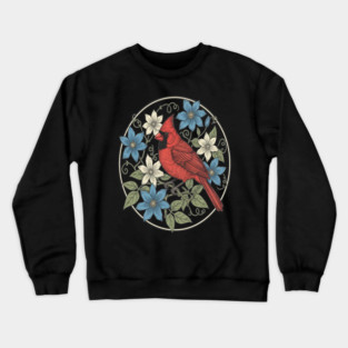 Northern Cardinal Clematis Botanical Bird Lovers Art Crewneck Sweatshirt