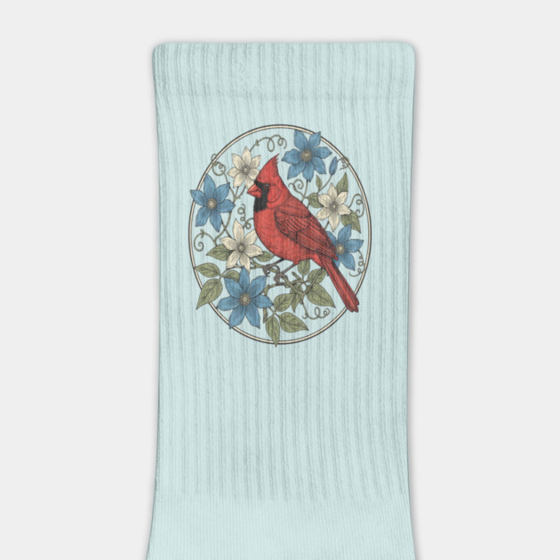 Northern Cardinal Clematis Botanical Bird Lovers Art by BirdsnStuff