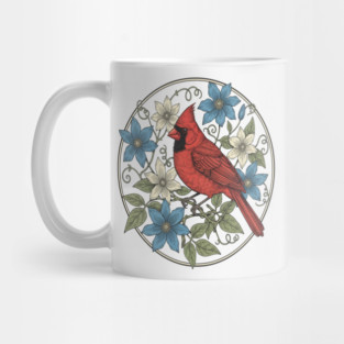 Northern Cardinal Clematis Botanical Bird Lovers Art Mug