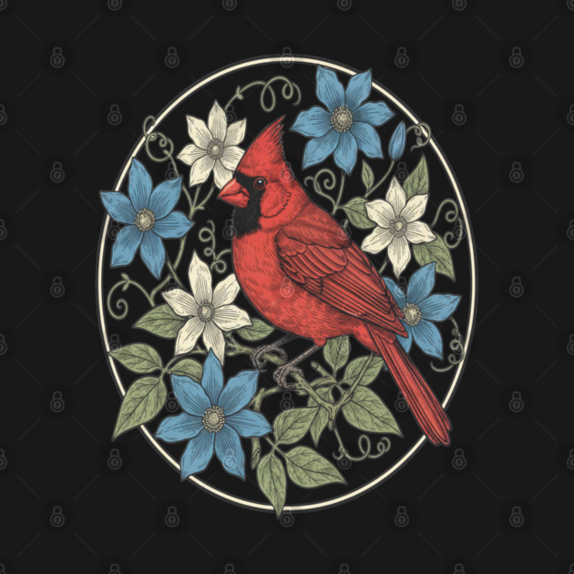 Northern Cardinal Clematis Botanical Bird Lovers Art by BirdsnStuff
