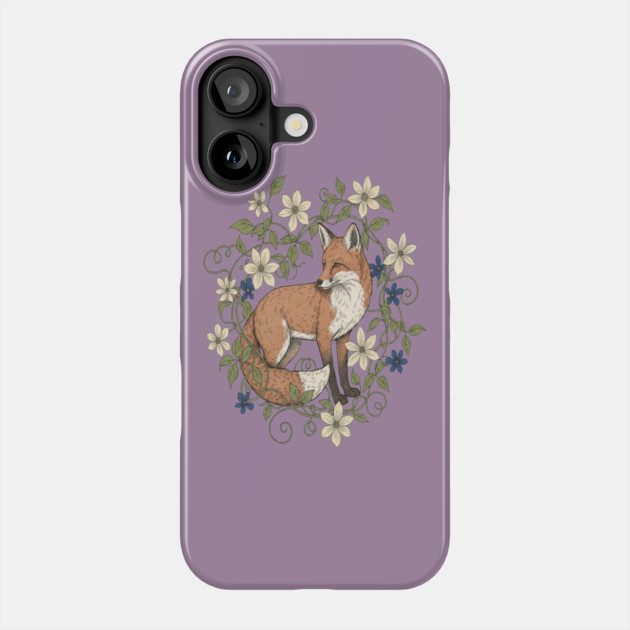 Red Fox Clematis Wreath Botanical Wildlife Art Phone Case by BirdsnStuff