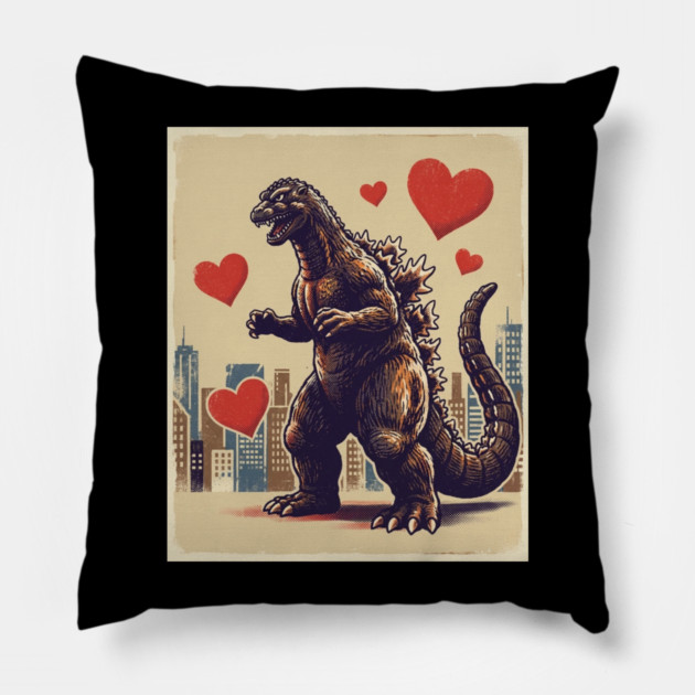 Valentine Monster With Hearts Pillow by Creatifly Graphic Tees