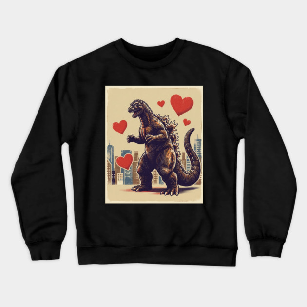 Valentine Monster With Hearts Crewneck Sweatshirt by Creatifly Graphic Tees