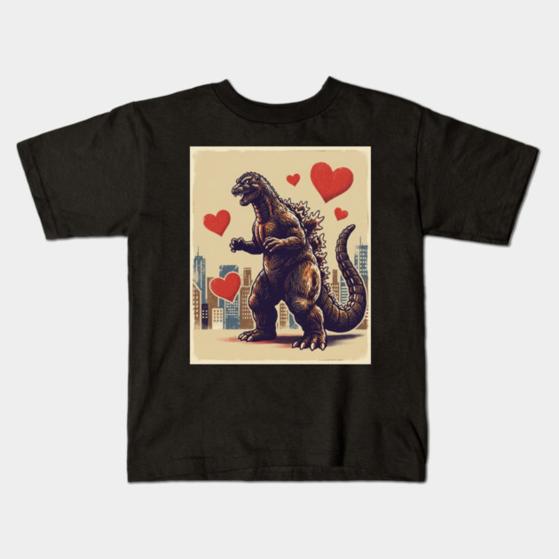 Valentine Monster With Hearts Kids T-Shirt by Creatifly Graphic Tees