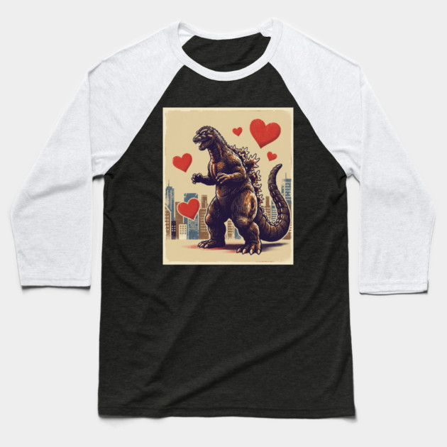 Valentine Monster With Hearts Baseball T-Shirt by Creatifly Graphic Tees