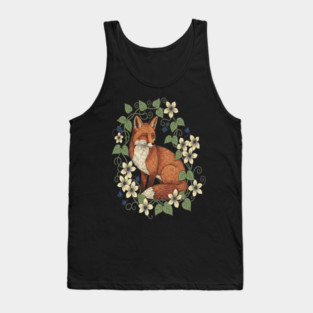 Woodland Red Fox Clematis Botanical Wildlife Art Tank Top