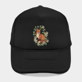 Woodland Red Fox Clematis Botanical Wildlife Art Hat