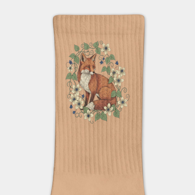 Woodland Red Fox Clematis Botanical Wildlife Art by BirdsnStuff