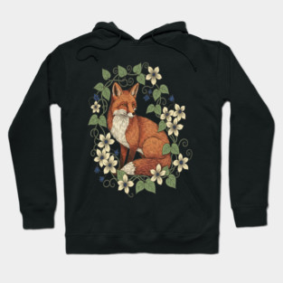 Woodland Red Fox Clematis Botanical Wildlife Art Hoodie