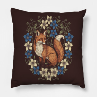 Cottagecore Red Fox Botanical Design Pillow