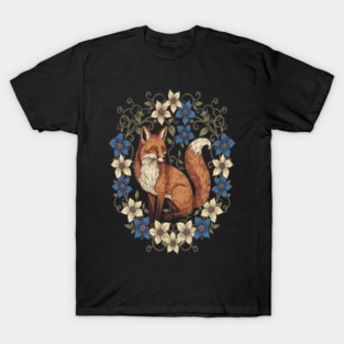 Cottagecore Red Fox Botanical Design T-Shirt