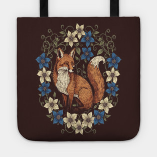 Cottagecore Red Fox Botanical Design Tote
