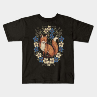 Cottagecore Red Fox Botanical Design Kids T-Shirt