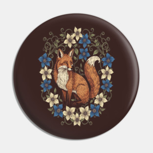 Cottagecore Red Fox Botanical Design Pin