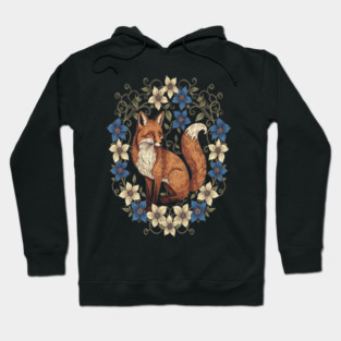 Cottagecore Red Fox Botanical Design Hoodie