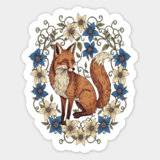 Cottagecore Red Fox Botanical Design Sticker