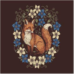 Cottagecore Red Fox Botanical Design Posters and Art