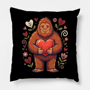 Cute Bigfoot Holding Heart Pillow