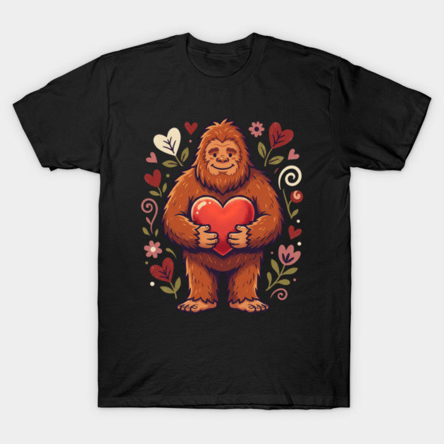 Cute Bigfoot Holding Heart T-Shirt by Creatifly Graphic Tees