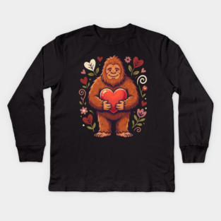 Cute Bigfoot Holding Heart Kids Long Sleeve T-Shirt