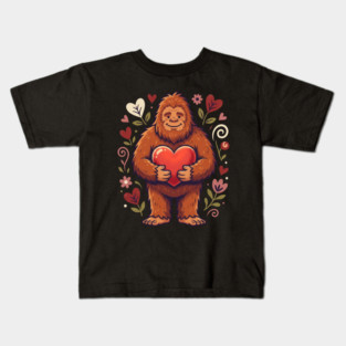 Cute Bigfoot Holding Heart Kids T-Shirt