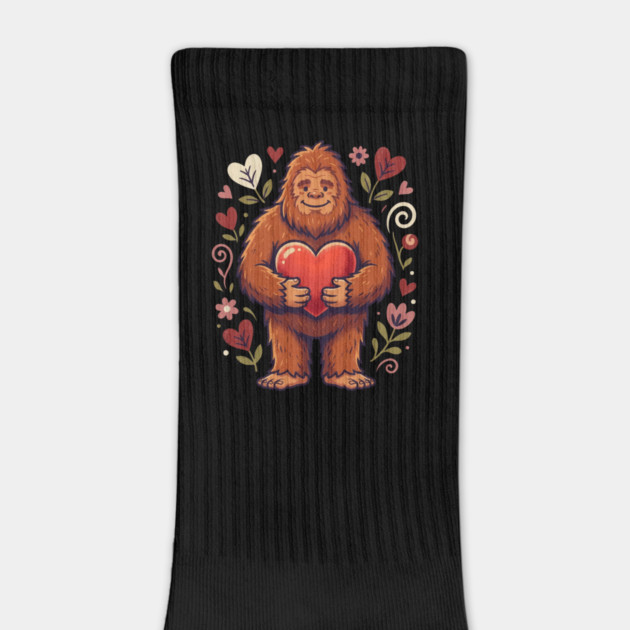Cute Bigfoot Holding Heart by Creatifly Graphic Tees