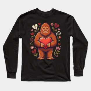 Cute Bigfoot Holding Heart Long Sleeve T-Shirt