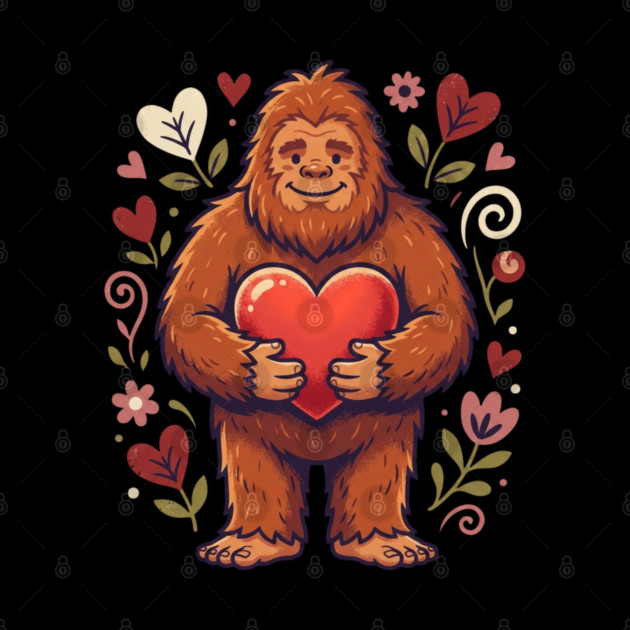 Cute Bigfoot Holding Heart by Creatifly Graphic Tees