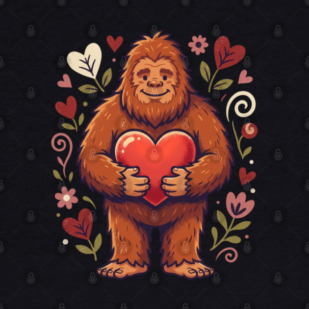 Cute Bigfoot Holding Heart by Creatifly Graphic Tees