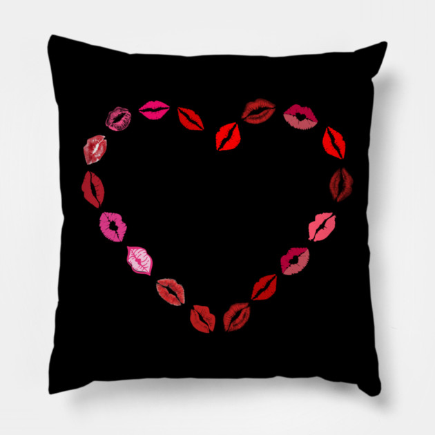 Lipstick Kiss Heart Pillow by Creatifly Graphic Tees