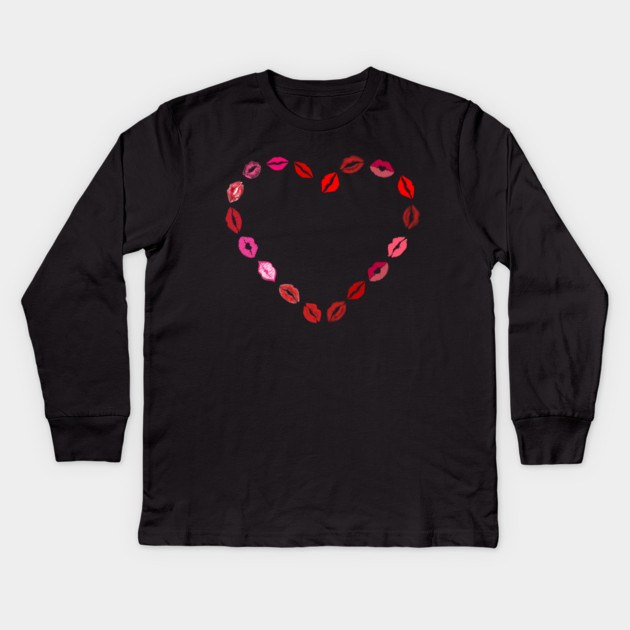 Lipstick Kiss Heart Kids Long Sleeve T-Shirt by Creatifly Graphic Tees