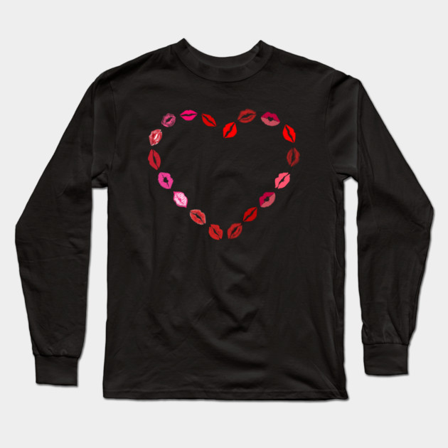 Lipstick Kiss Heart Long Sleeve T-Shirt by Creatifly Graphic Tees