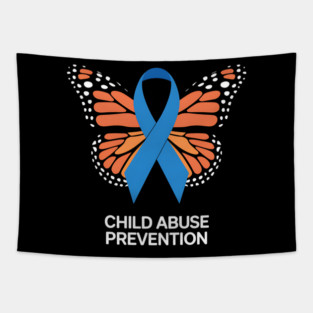 Child Abuse Awareness Shirts Butterfly Blue Ribbon Tapestry
