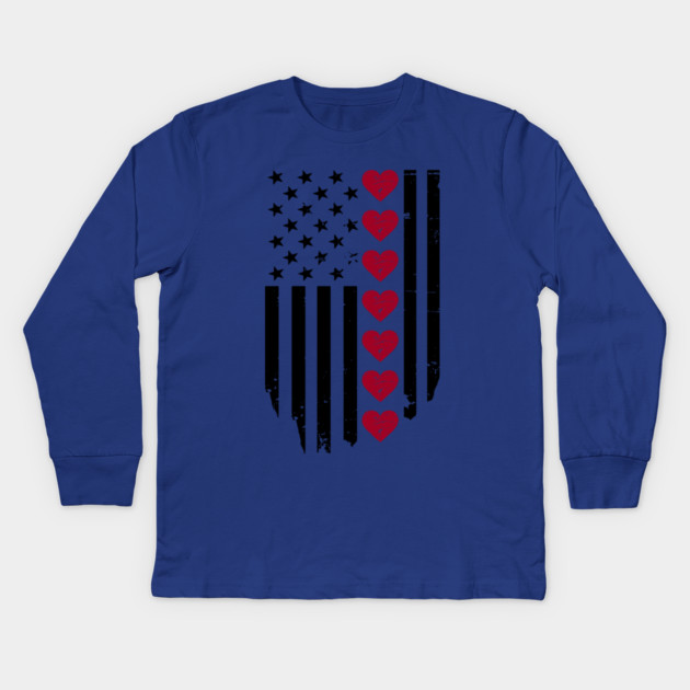 Valentine's Day American Flag Kids Long Sleeve T-Shirt by Creatifly Graphic Tees
