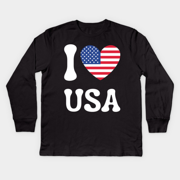 I Love Usa Kids Long Sleeve T-Shirt by Creatifly Graphic Tees