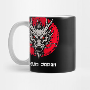 Tokyo Japan - Fierce Dragon Head Red Sun Aesthetic Mug