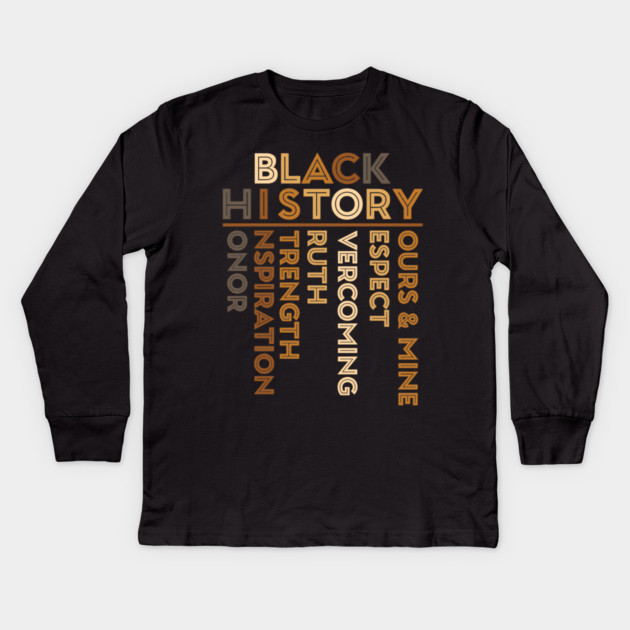 Black History Values Crossword Design Kids Long Sleeve T-Shirt by UrbanLifeApparel
